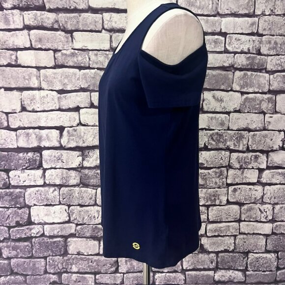 Michael Kors Navy Cold Shoulder Blouse Size L - Picture 3 of 8